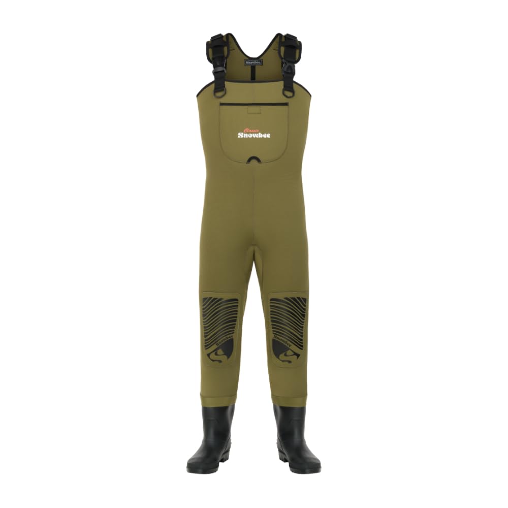 Snowbee Classic Neoprene Chest Waders with Cleated Sole PVC Boots, Reinforced Knees & Front Pouch for Fly Fishing & River Wading - Size 6