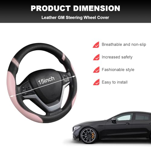 Image of Car Steering Wheel Cover, 15 Inch Premium Leather Breathable Non-Slip Wheels Wrap, Universal Auto Comfortable Steering Wheel Protector for SUV Truck Van, Car Accessories (Pink)