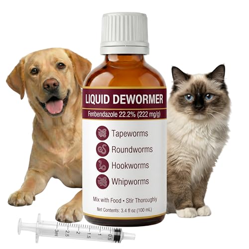 Fenbendazole 22.2% (222 mg/g) Liquid Dewormer for Cats and Dogs Broad Spectrum 4-in-1 Tapeworms Roundworms Hookworms Whipworms Cat Dewormer Dog Dewormer 3.4 fl oz (100 mL) with Syringe