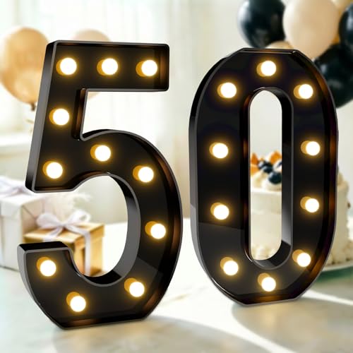 Image of Pooqla 50th Birthday Decorations for Men, Large Black Light Up Numbers | Black Party Decorations, 12.6in Tall Big Marquee Numbers 50th Anniversary Birthday Gift for Men Him Room Decor