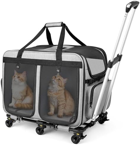 Extra Large Double Pet Carrier with Lockable Wheels for 2 Cats or...