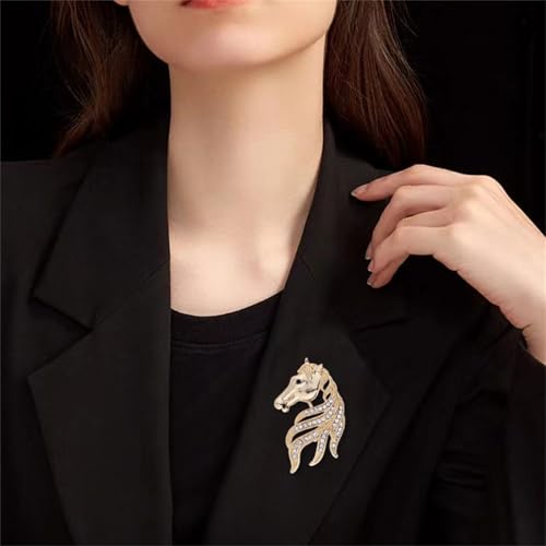 Image of Dreuyet Horse Brooch Pin Horse Racing Suit Lapel Pin for Women Men Rhinestone Antique Gold Horse Animal Brooch Clothing Outfits Accessory Jewelry