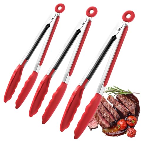 Pinks De Cocina: Pinzas De Mechero De Silicona Antiadherente, 3 Piezas De Comida Con Puntas De Silicona, Pinzas De Cocción De Acero Inoxidable | Herramientas Para Hornear Para Ensalada De Campamento D