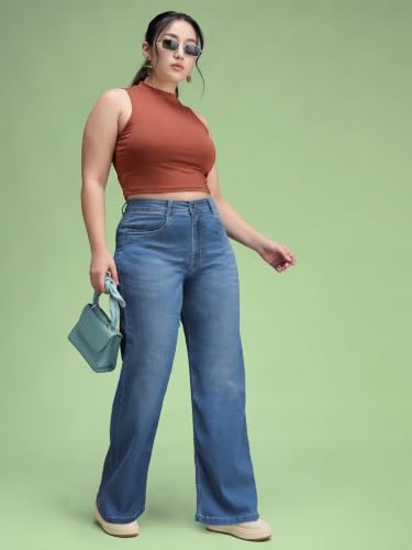 Image of Miss Chase A+ Women's Wide-Leg High-Rise Regular-Length Stretchable Cargo Denim Jeans