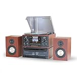 Steepletone HOUSTON Black 6 in 1 Music Centre, Bluetooth Vinyl Record Player, Turntable with CD, Cassette, DAB+ / FM Radio, USB MP3 playback & Encoding, Remote Control, WIRELESS Stereo Speakers