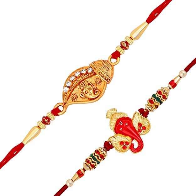 Okos Gold Plated Alloy Auspicious Shri Siddhivinayak Inspired Rakhi/Bracelet Set Bhaiya/Brother - Combo of 2 (B09X2WYKBM) Amazon Price History, Amazon Price Tracker