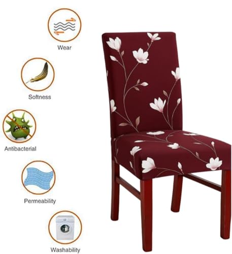Image of Homerz Premium 6 Seater Dining Table Cloth with 6 Dining Chair Covers,Elastic Fitted Chair Slipcovers, Printed Polycotton Fabric, Table Cloth Size 60x90 inch (Red Floral)