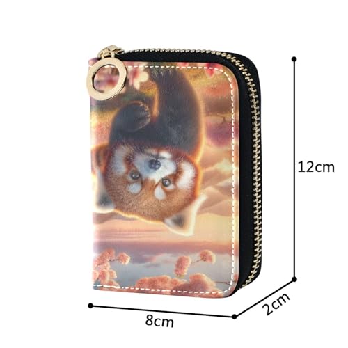 RFID Blocking Credit Card Wallets Cute Small Womens Wallet Zip Around Coin Purse Wallet with Zipper Red Panda Cherry Blossom Dream3