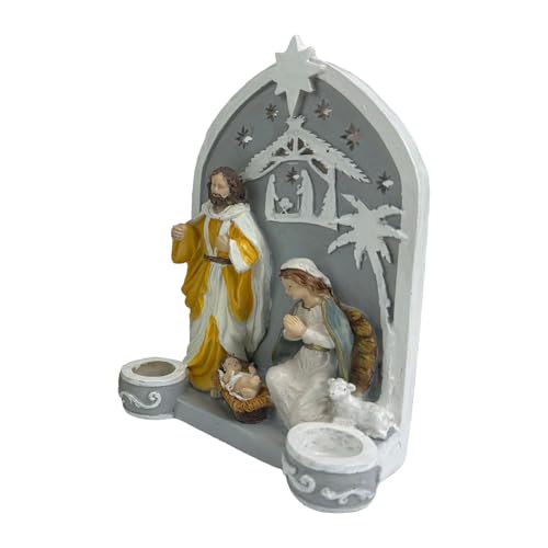 Soporte para velas de belén, soporte para velas de Adviento, candelabro de mesa de resina | Decoraciones de Adviento de Belén, candelabros, accesorios de Navidad, decoración de belén