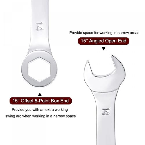 Uxcell Thin Combination Wrench With Offset 6-Point End And Angled Open End, Metric Mirror-Chrome Plated High Carbon Steel, For Household Repairs, 14Mm, 2 Pcs #TOP3