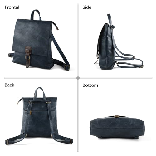 Image of Women's Fashion Backpack Purse Multipurpose Design Convertible Satchel Handbags Shoulder Bag Travel bag (Dark Blue)