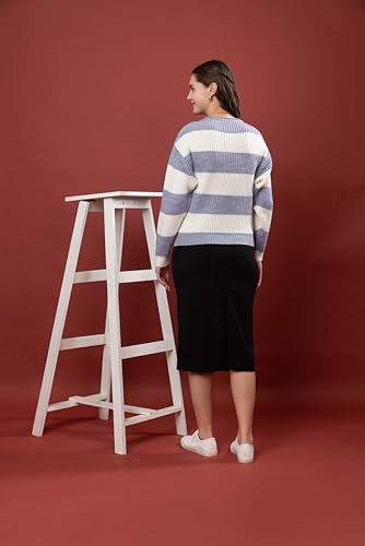 Image of Wear lusso Women's 100% Wool Color Block Stripe Full Sleeve Round Neck Pullover Sweater | Winter Season Fashion
