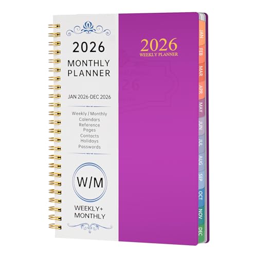 手帳2026 スケジュール帳 A5 ダイアリー ノート 2026年 月間インデックス付き PPカバー 防水 144ページ ビジネス 学生用 創意ポケット (パープル)