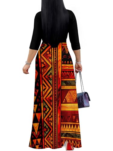Image of PinkPatty Plus Size Maxi Dresses for Women Casual Flowy Long Dress 3 /4 Sleeve V Neck Wrap Dress with Belt