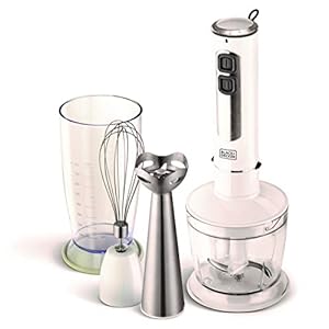 BLACK+DECKER 400W 4 In 1 Stainless Steel Stem Hand Blender With Chopper and Whisk White SB4000-B5,2 years warranty
