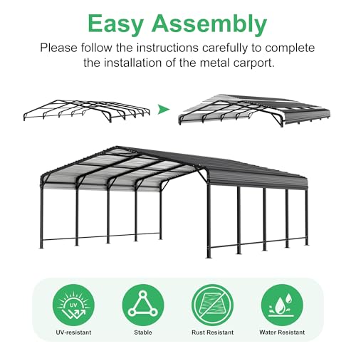 Image of AirWire 20x20 FT Metal Carport with Heavy Duty Carport Canopy, Car Port with Reinforced Base and Five Canopy Beams, 2 Car Garage Shelter for Car, Boats and Truck