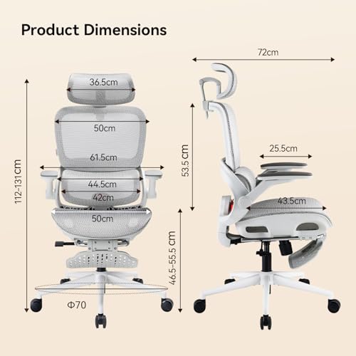Image of SIHOO B100 PRO Ergonomic Office Chair with Footrest, Mesh Office Chair with Adaptive Lumbar Support, Computer Chair with Wide Headrest, Desk Chair with 360 Rotatable Flip-Up Armrests, Light Grey