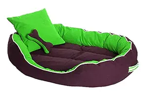 PETSHUBs Elite Bolster Dog Bed & Cat Bed with Two Cushions(Green & Brown)-Large