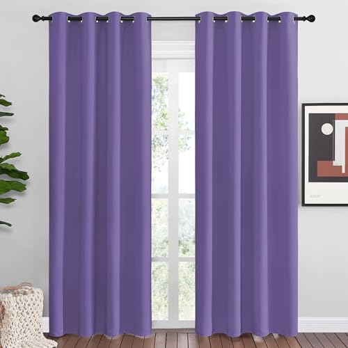 Image of NICETOWN Lilac Purple Blackout Curtains 86 inch Long, 55 inch Wide, 2 Pieces for Office, Dining, Guest Room - Sound Reducing, Heat and Cold Block Panels for Modern Decorative