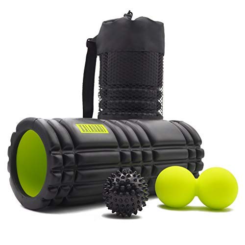 KALAHARI Rodillo de Espuma KIT - Foam Roller, bola Doble y con Pinchos. Para terapia de Trigger Point y masaje muscular Miofascial. Cómoda bolsa y Ebook ejercicios en español.