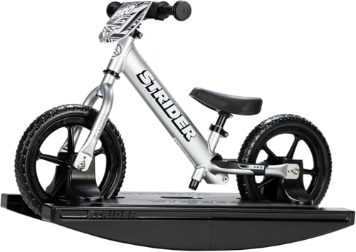 Strider 12” Pro Bike (Silver) + Rocking Base - Helps Teach Baby How to Ride a Balance Bicycle - for Kids 6 Months to 4 Years - Easy Assembly & Adjustments