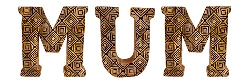 Image of Geko Hand Carved Wooden Geometric Letters Mum, Brown, Black, Large, One Size