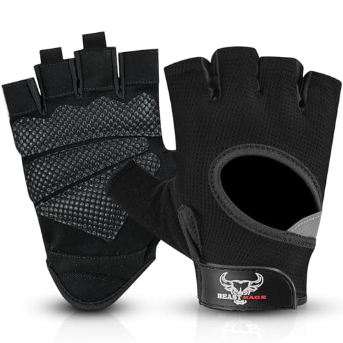 BEAST RAGE Guantes de Fitness parlevantamiento de Pesas para Hombres y Mujeres, Transpirables,Antideslizantes,Acolchados de Silicona,Guantes de Gimnasio Entrenamiento Ciclismo (XS, Negro) - imagen 8