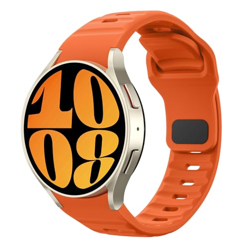MoKo Rugged No Gap Bands Compatible with Samsung Galaxy Watch 7 FE 6 5 4 Band 40mm 44mm/Watch 6 4 Classic 43mm 47mm 42mm 46mm/Watch 5 Pro 45mm, Silicone Replacement Sport Strap Men, Orange