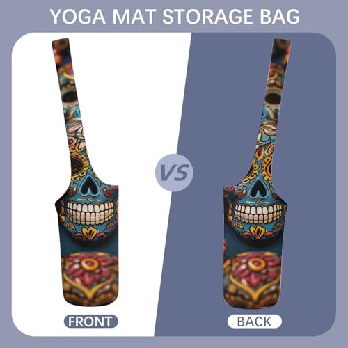 Kleurrijke Sugar Skulls Yoga Mat Bag, Duurzame Canvas Yoga Mat Opbergtas met Waterfles Zak En Bodem Natte Zak, Past Op De Meeste Maat Yogamatten - Afbeelding 4