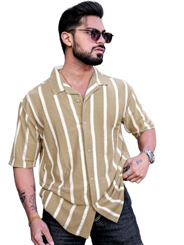 Image of Maniac || Mens || Striped || Collared Neck || Half Sleeve || Popcorn Knitted || Shirt