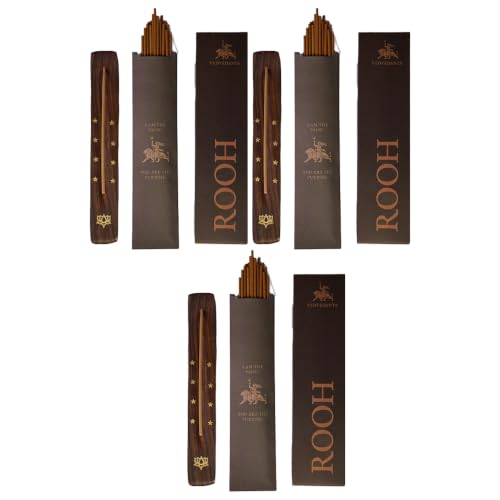 Image of Rooh Luxury Incense Sticks | 60 Bambooless Incense Sticks | Pure Sheesham Wood Stand | Long Lasting Fragrance | Complete Sensory Journey | Ethically Crafted | Pack of 3