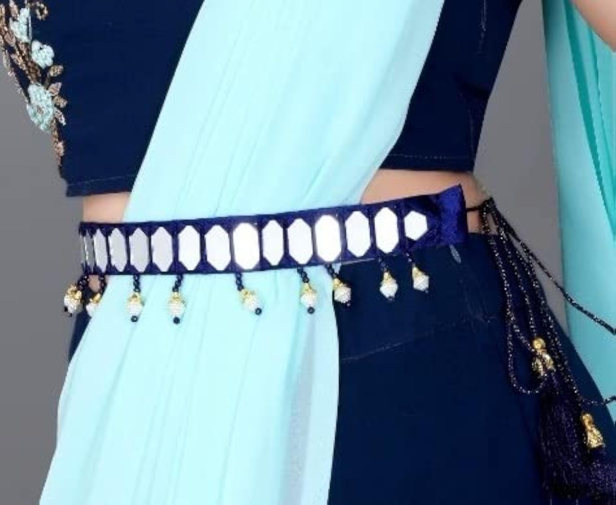 Women's Traditional Mirror Work Kamarpatta Waist Chain, Elegant