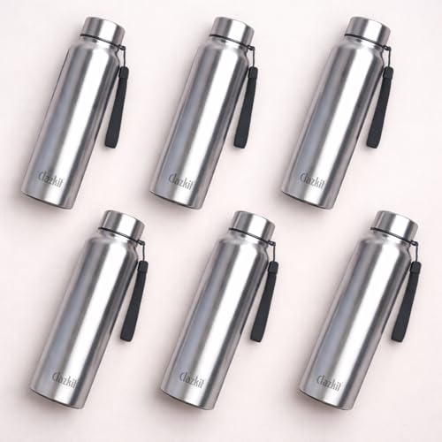 Image of Clazkit Amaze Pro Classic 1000ml Sporty Stainless Steel Water Bottle Set of 6 |ISI Certified| SLeakproof, Rust-Free, BPA-Free, Durable for College, Fridge, Sports, Gym, Yoga & Office