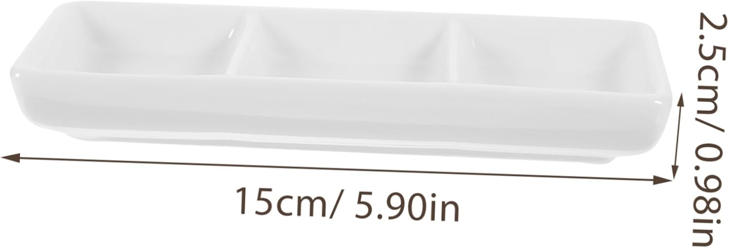 INOOMP Pure White Ceramic Compartment Serving Tray Rectangular Spice Dish for Sauces Dips and Condiments Stain Resistant Appetizer Dish for Everyday Use