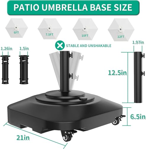 Image of QZER Large Fillable Umbrella Base with 5 Wheels, Outdoor Umbrella Stand