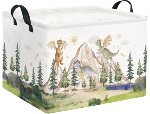 Image of Rectangular Kids Basket Baby Girl Basket Fabric Storage Bin Organizer Box Room Decor(Hill Dinosaur)