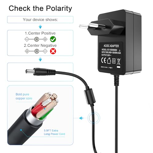 für Yealink Netzteil, 5V DC Netzteil Kompatibel mit Yealink T54W T58W T46U MP54 MP56 T57W T46S, T48S T48U T46G T48G T52S T53W T54S SIP-T21PN SIP-T22P PS5V2000US und CP860