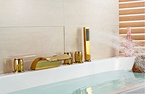 Baignoire robinet trois poignées Gowe doré avec plaque LED