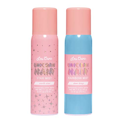 Lime Crime Dew You Unicorn Hair Mist Set, 2 Pack - Limited Edition Temporary Hair Color Spray In Shades North Star & Dew Drop - Iridescent Glitter and Light Blue - Vegan, Cruelty-Free