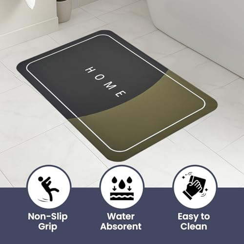 Image of MAXOSHINE PVC Bathroom Mats Anti Slip | Water Absorbent Bath Floor Mat | Quick Dry Anti Skid Bathroom Mats for Home | Door Mat for Wet Area 40x60 CM (Home Green)