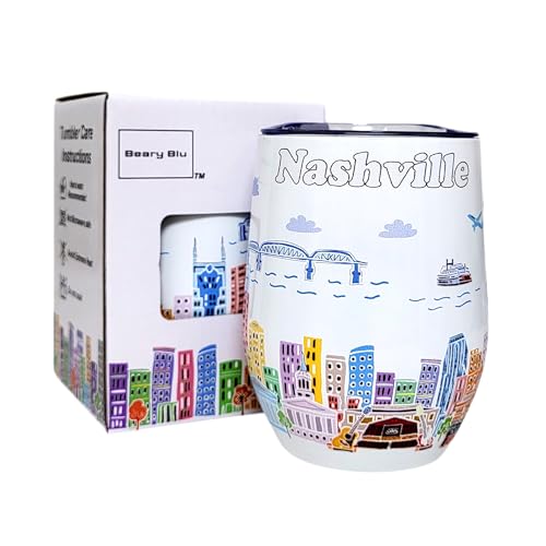 City Themed Artwork 12 Oz Tumbler Series – Designed in the USA – Vacuum Insulated Tumbler with Lids – Stainless Steel Wine Coffee Water Travel Mug, for Hot Cold Drink (Nashville)