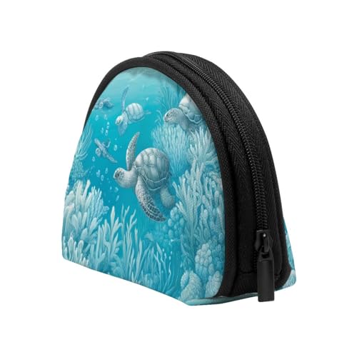 Portable Coin Purse Sea-Turtles-Swimming-In-Water Mini Zippered Money Pouch Card Holder4