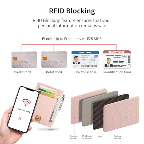 Image of Slim Wallet for Women Small Leather RFID Blocking Credit Card Holder Minimalist Front Pocket Wallet with Coin Purses & Pouches,Pink