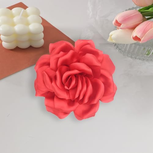 Image of Flower Brooch Pins for Women 5.5in Lapel Pins Large Rose Floral Brooches Dainty Satin Fabric Brooches Rose Flower Hair Clips Wedding Party Dance Clothes Accessories Jewelry