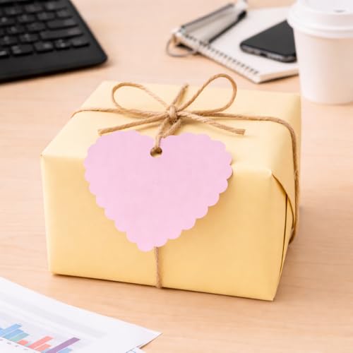 Image of CVANU (300-PCS) Decorative Heart Shape Color Paper Tags & Finish Cut Hole for Hanging with Jute Rope for Gift & DIY Crafts| Message Note| Labeling & Writable (2.16x2.36inch) Old Pink