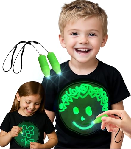 tismilek Glow in The Dark T-Shirt for Kids Boys & Girls Birthday Shirts Gift Interactive Glow Art Drawing Board with Light Neon Shirts for boy Girl