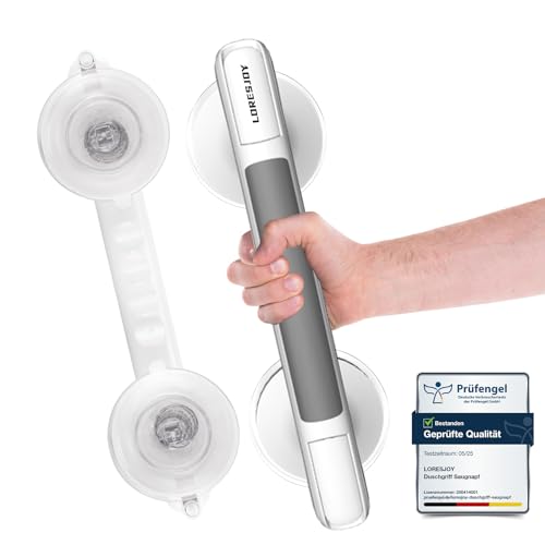 Mannicix 2 Pieza Agarraderas de Baño con Ventosa y Indicator, Agarraderas Baño para Mayores, 33 CM Asidero Ducha de Succión, Agarrador Ducha Personas Mayores, Agarre de Seguridad
