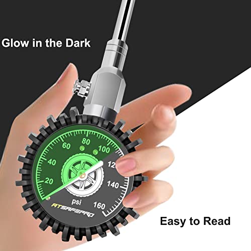 Atsafepro Tire Pressure Gauge 160Psi,Tire Pressure Gauge Equipped With Extended Chuck And 2.5" Dial Easy For Readings, Analog Tire Gauge Suitable For Cars, Bikes, And Semi, Rv #TOP5