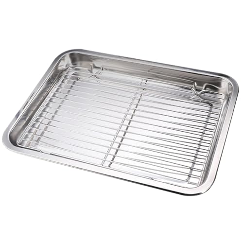 Bandeja de parrilla Bandeja de barbacoa de acero inoxidable de 14x10x1 pulgadas con plato de parrilla rectangular de la rejilla de filtrado para alimentos fritos BBQ.