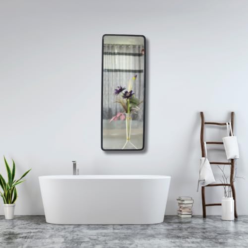 Image of Modern Elegance Rectangular Wall-Mounted Mirror Metal Framed Wall Mirror Bathroom Mirror Living Room Mirror Home Decor Mirror 18 x 48 Inches Black MF 100